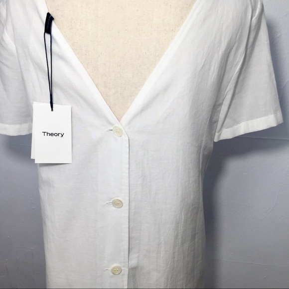 Theory White V Button Down Back Cotton Dress - Picture 6 of 8